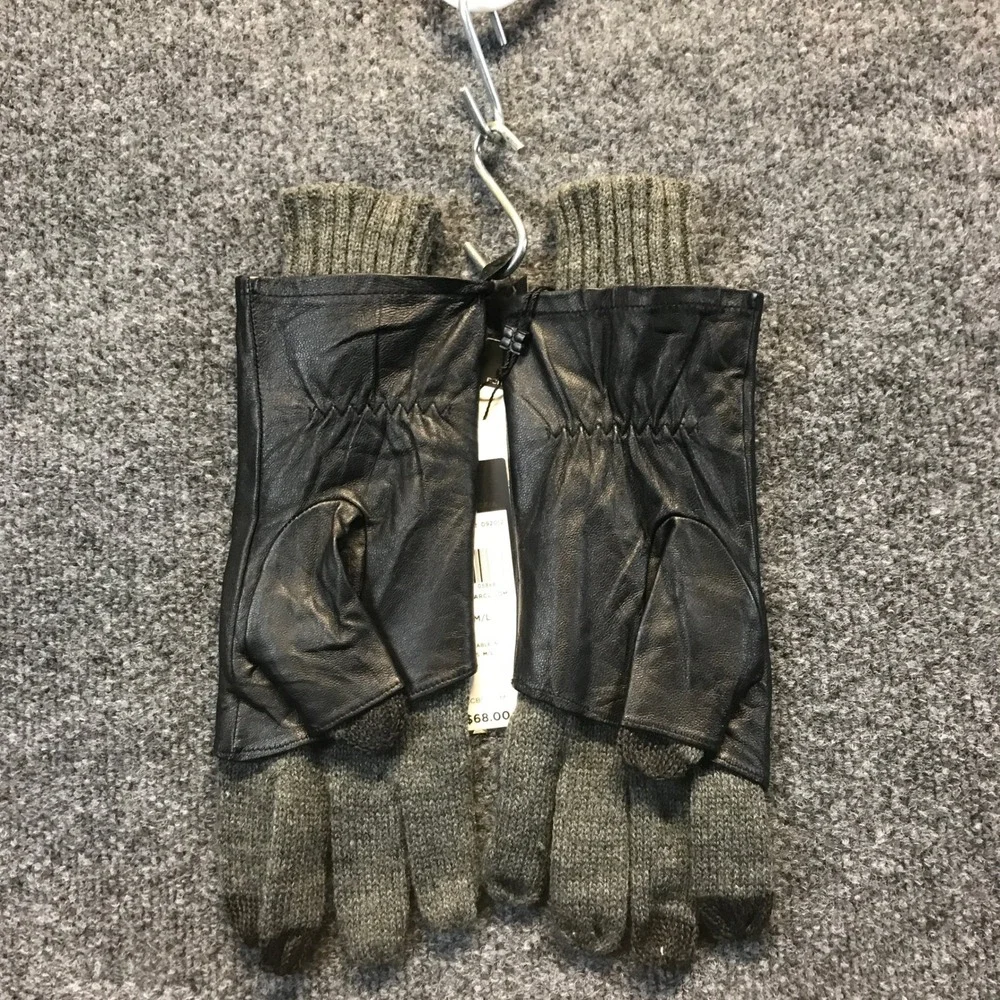 BCBGMAXAZRIA Gloves Womens M/L Charcoal NEW Leather Knit Touchscreen JZQMB510